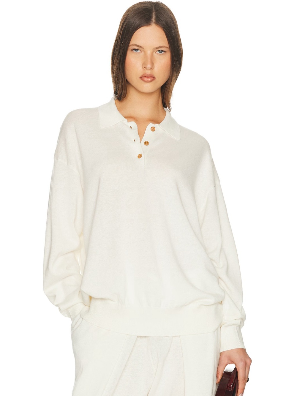 HELSA Dalisay Oversized Polo Classic Cream Sweater knit top FWRD Revolve XL